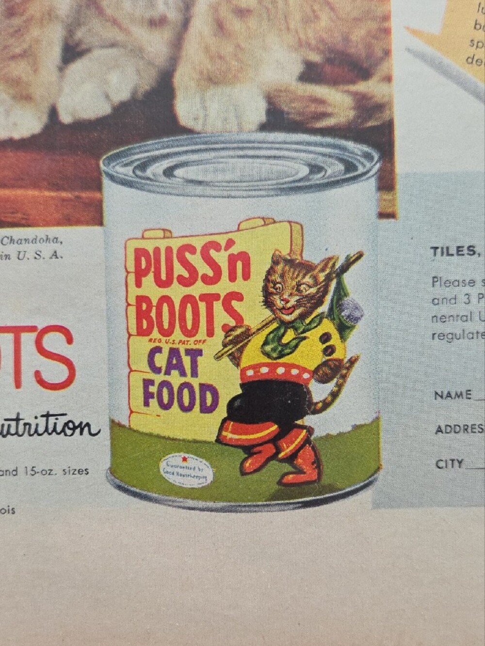 Cat Food Vintage-Inspired Print - Cream and Brown